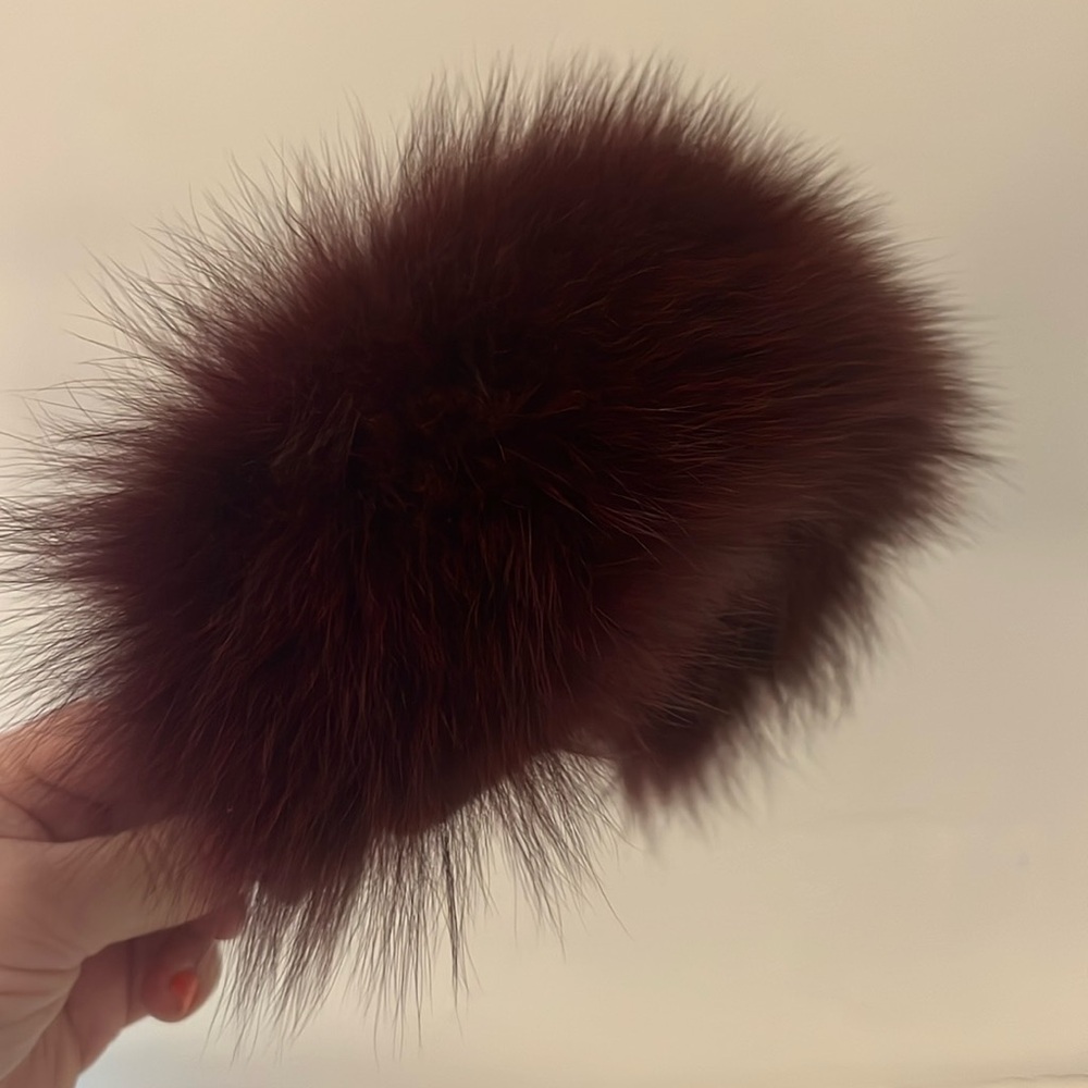 Headband Merlot Wine Fox Fur with leather Hair Accessory with Voluminous T…